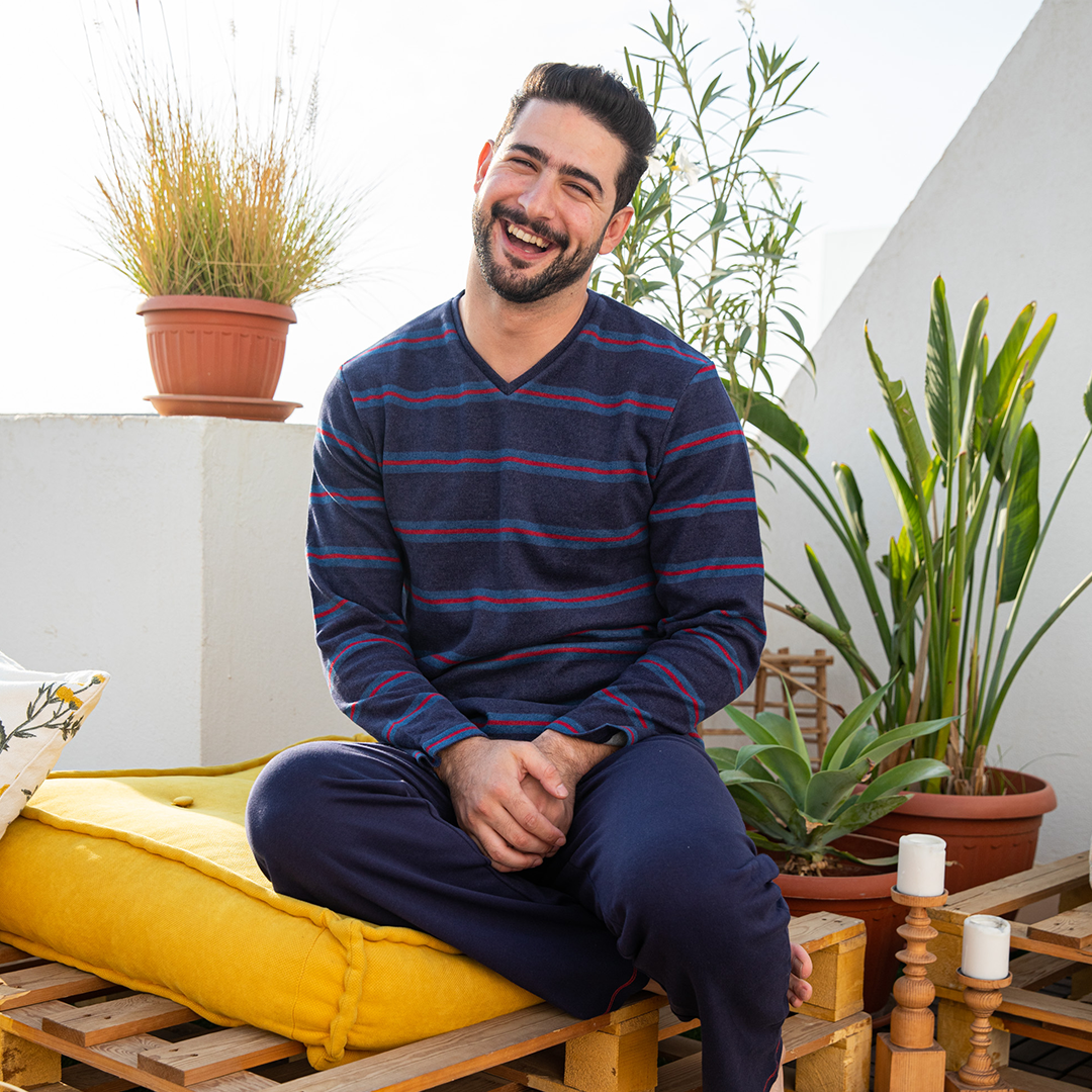 Men's navy blue printed pajamas 