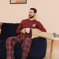 SOME THING بيجاما رجالي بزراير بنطلون نسيج