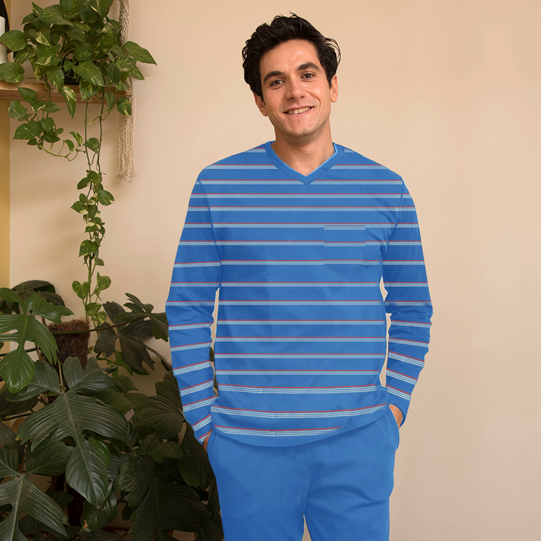 Milton striped V chest pocket in men's pajamas