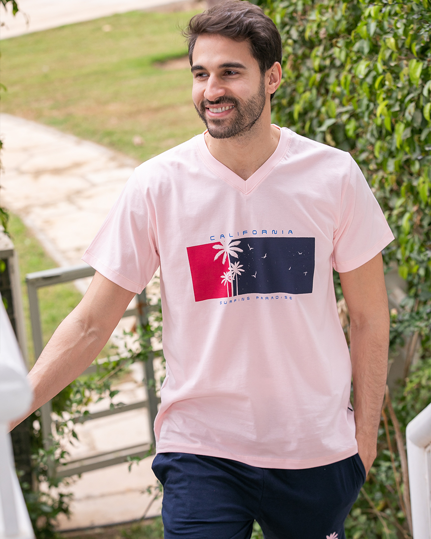 Half palm sleeve short V pajamas for men