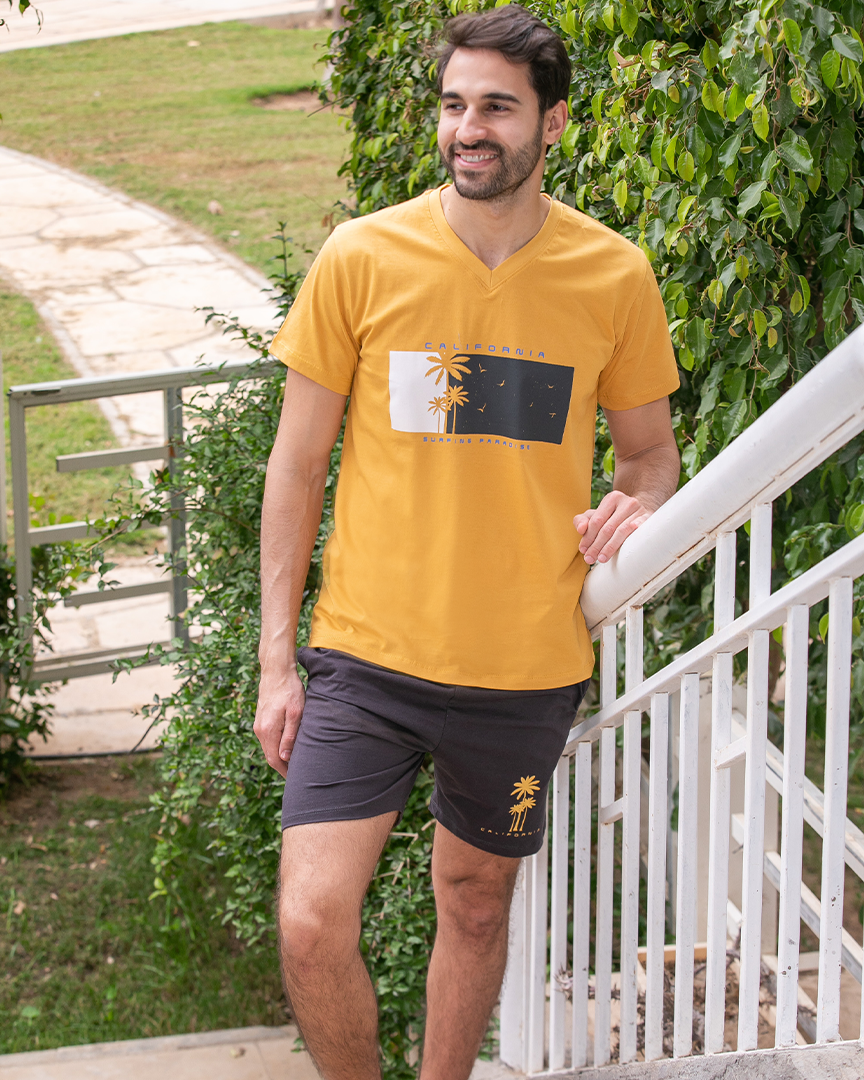 Half palm sleeve short V pajamas for men