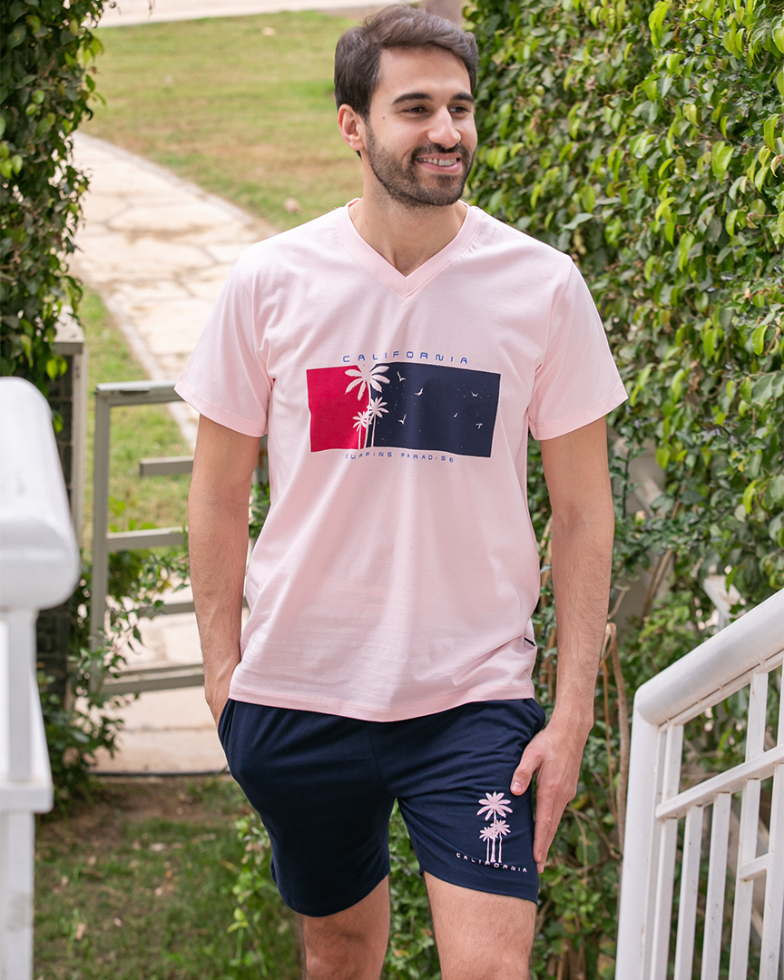 Half palm sleeve short V pajamas for men