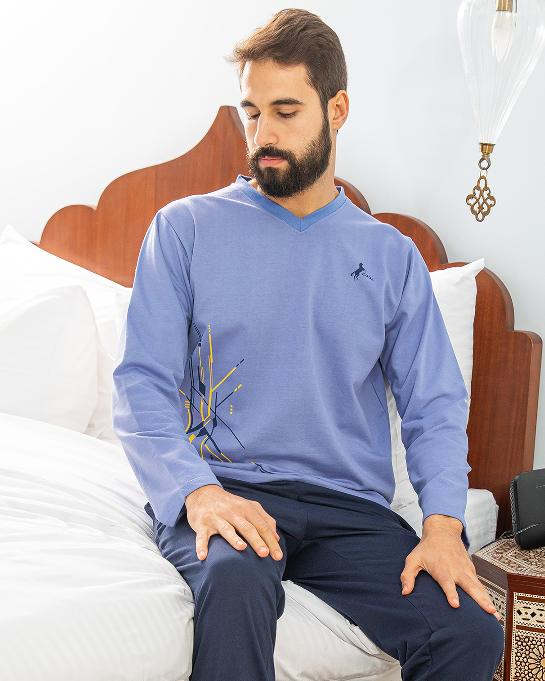 Men's pajamas rhubarb printed pocket Milton