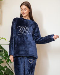 Love بيجامه حريمي مطرز قلب بولار