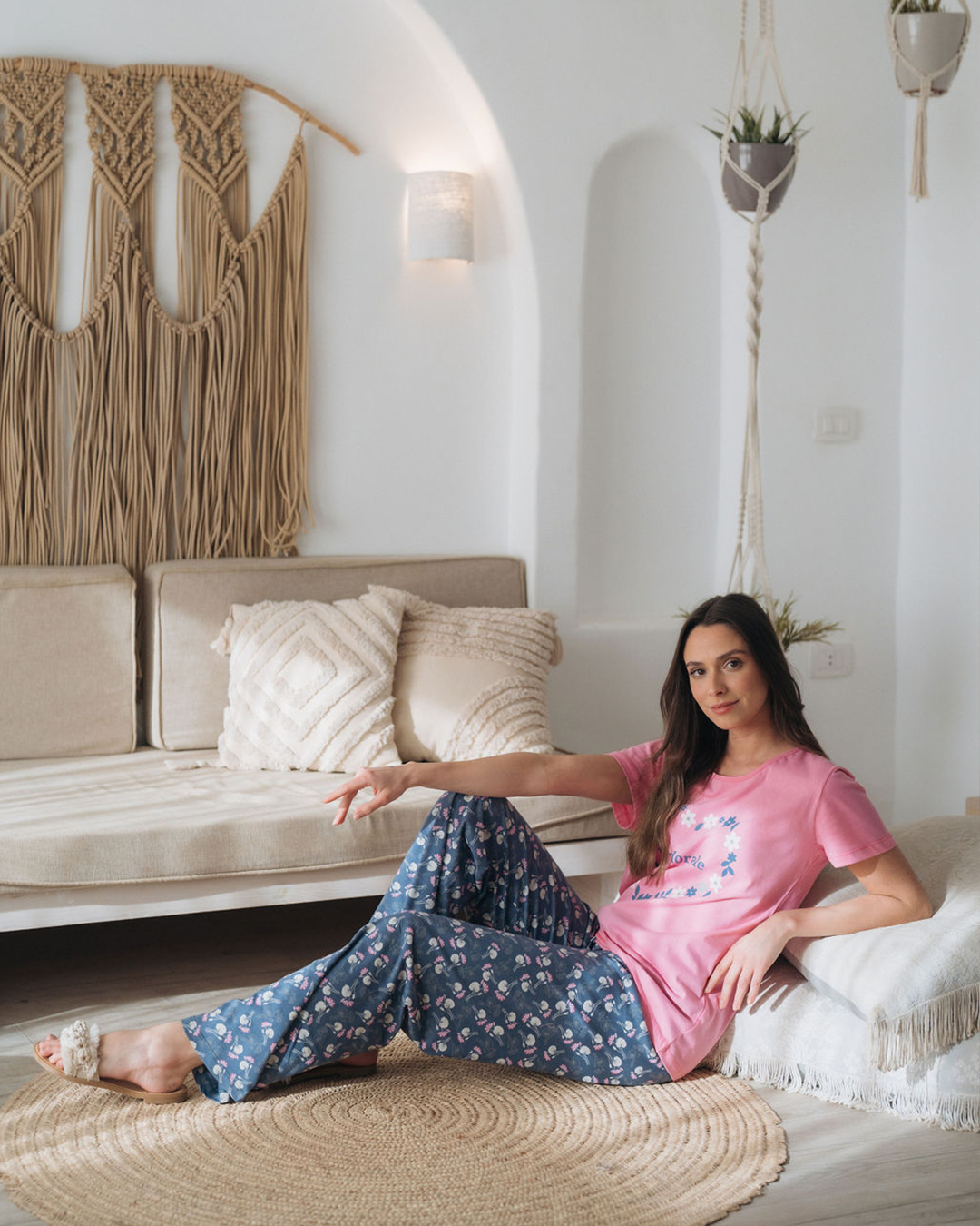 Women's pajamas, half of the sleeves, the trousers of the branches