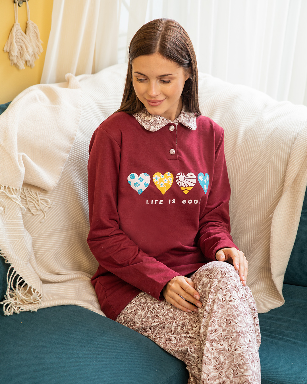 Life is goodبيجامه حريمي ميلتون بولو الورده