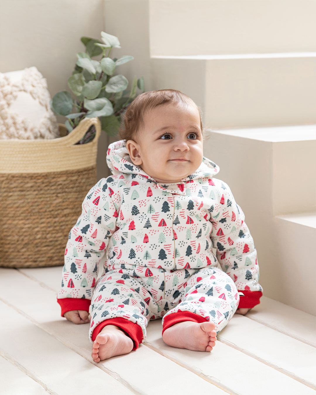 Bodysuit for boys, Melton, lined with Christmas tree print