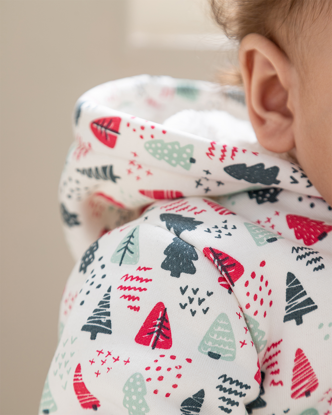 Bodysuit for boys, Melton, lined with Christmas tree print