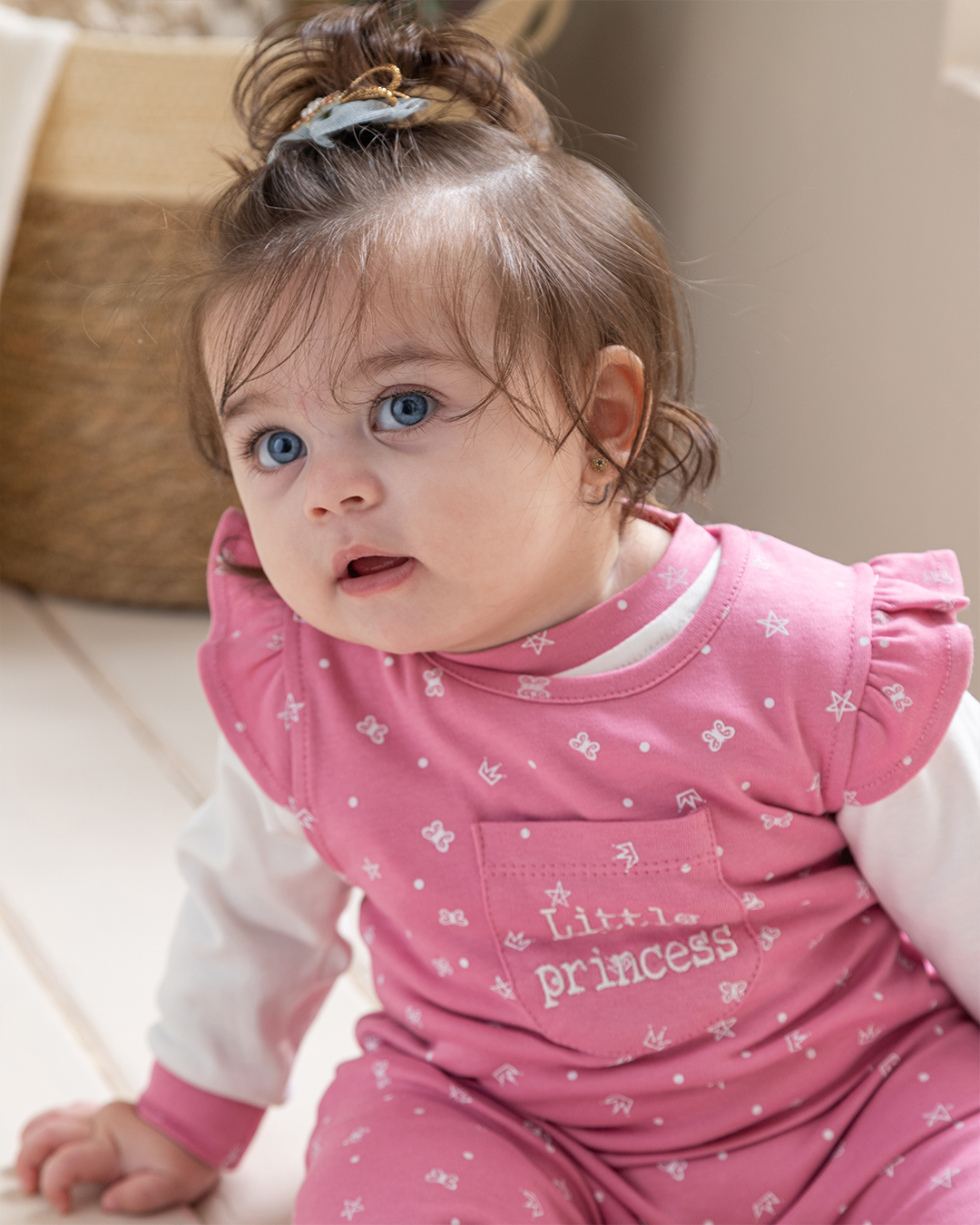 Little Princess Girls' interlock printed bodysuit + sleeve top