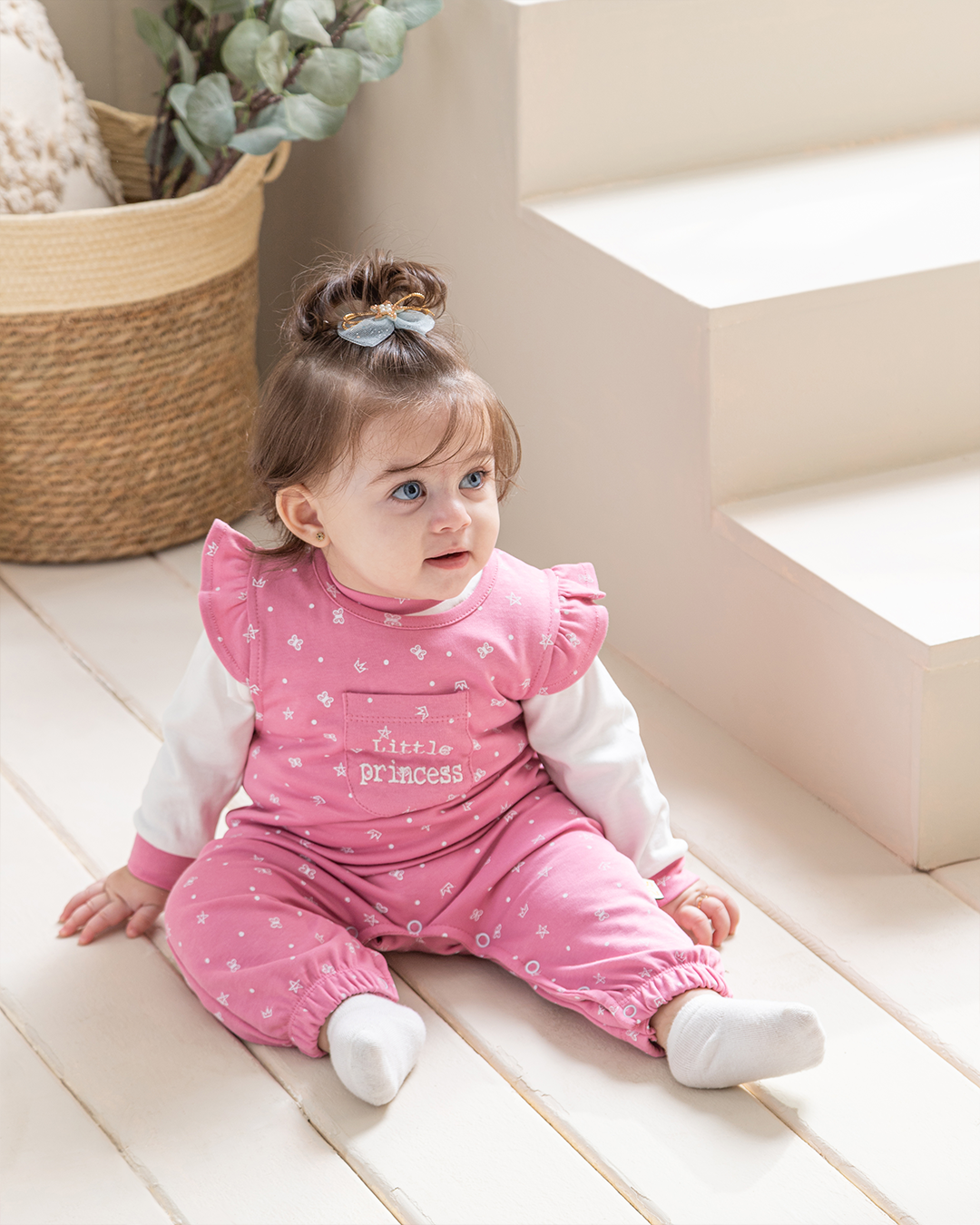 Little Princess Girls' interlock printed bodysuit + sleeve top