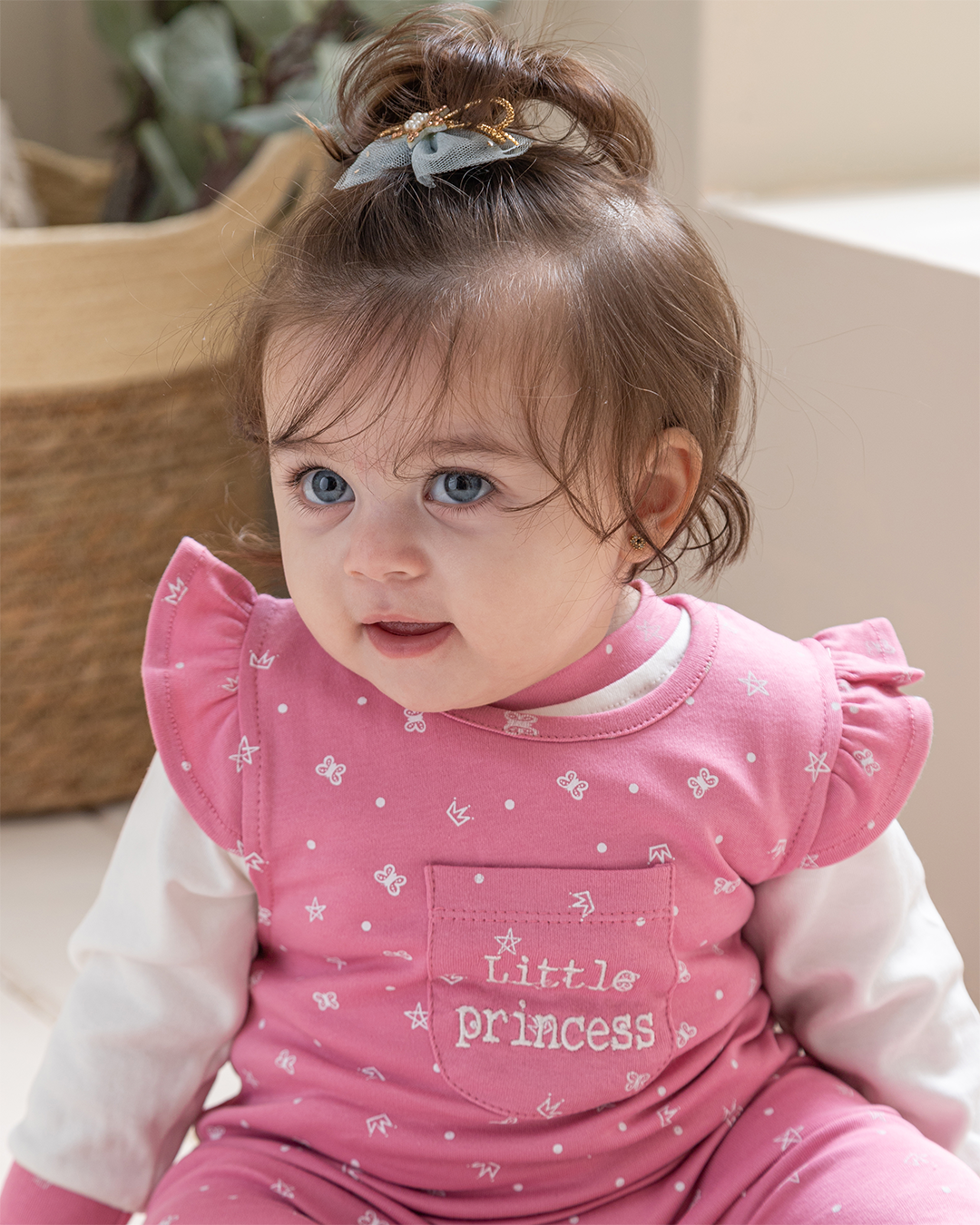 Little Princess Girls' interlock printed bodysuit + sleeve top