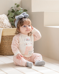 Warmest Wishes بيجامة بيبي بناتي قطة قطيفة سترايب