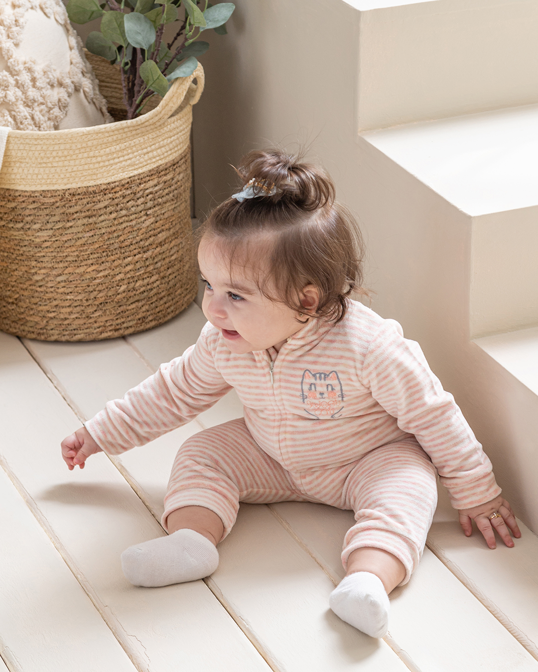 Sweat Cat Baby Girls' Jumpsuit, Stripe Plush Cat