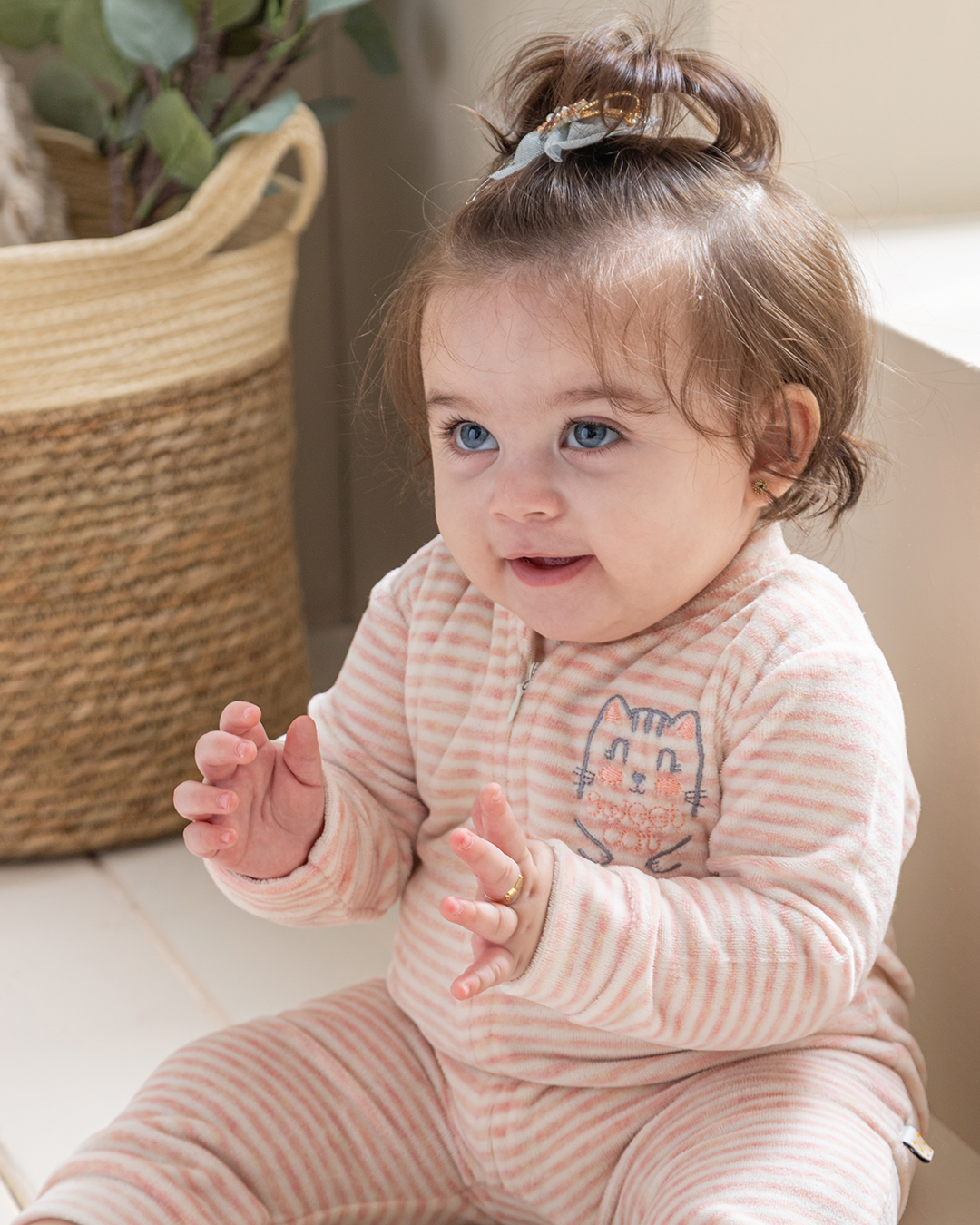 Sweat Cat Baby Girls' Jumpsuit, Stripe Plush Cat