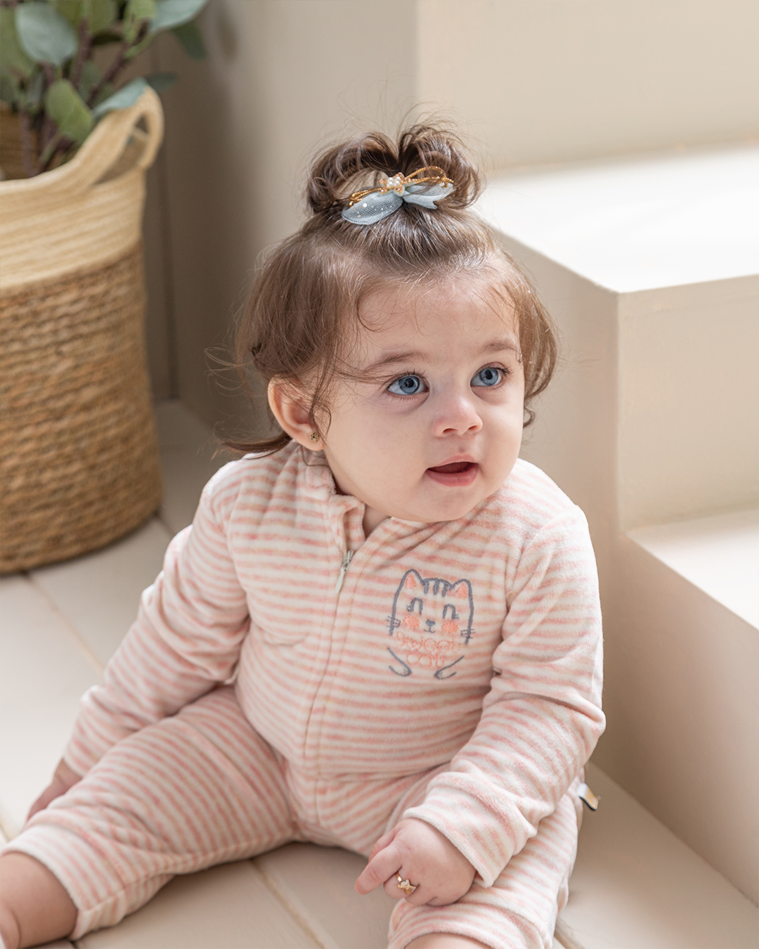 Sweat Cat Baby Girls' Jumpsuit, Stripe Plush Cat