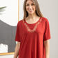 Women's shirt, half sleeves, embroidered with long branches