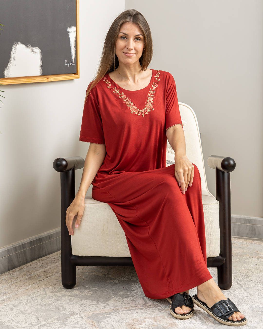 Women's shirt, half sleeves, embroidered with long branches