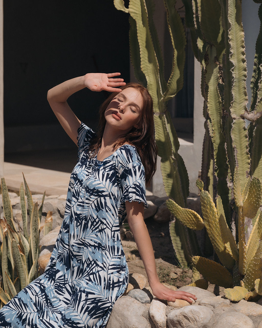 قميص حريمي كسرات نص كم طويل مشجر