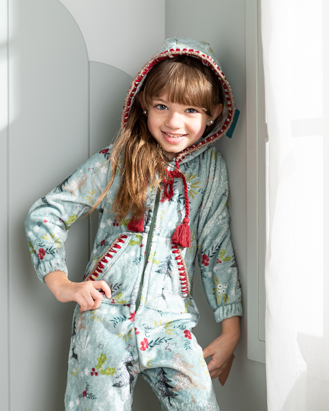 سالوبيت اطفالي بكابيشون  بولار مطبوع غزالة