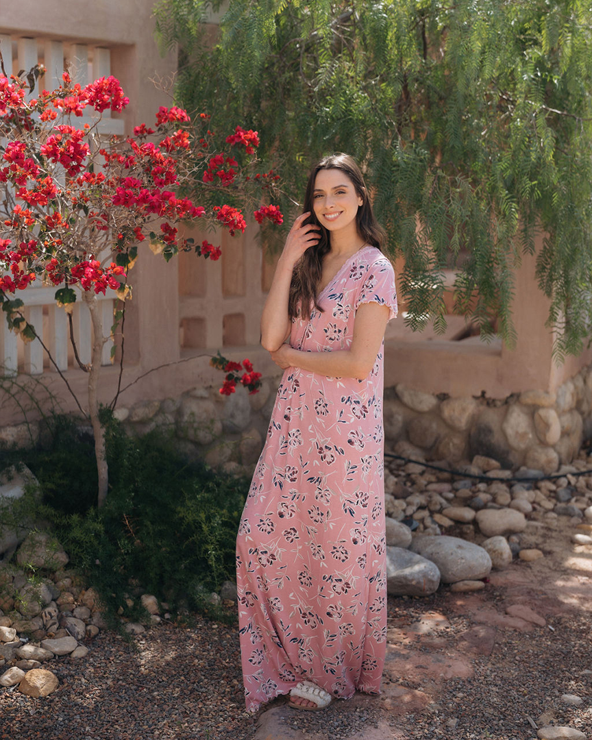 Half sleeve floral long V shirt for women