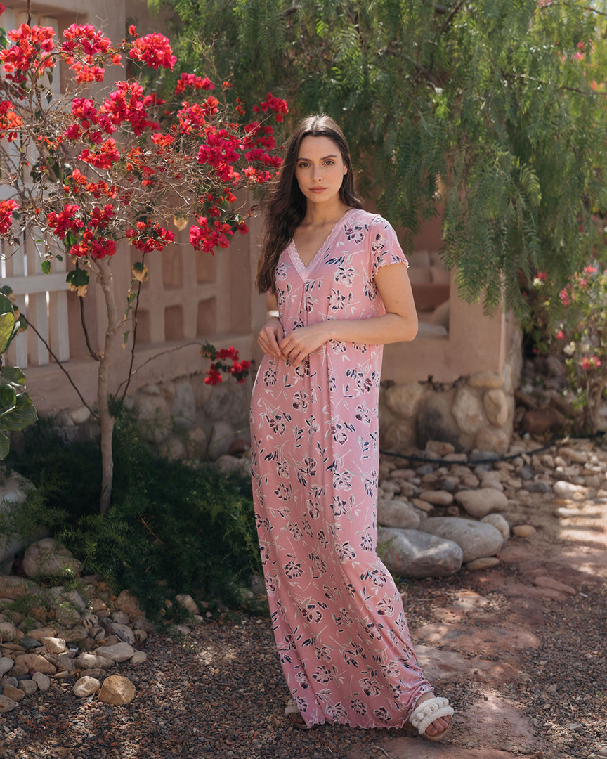 Half sleeve floral long V shirt for women