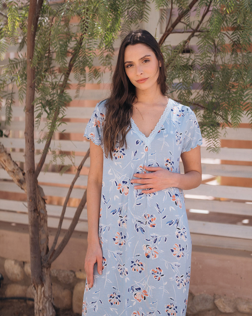 Half sleeve floral long V shirt for women