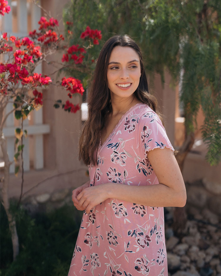 Half sleeve floral long V shirt for women