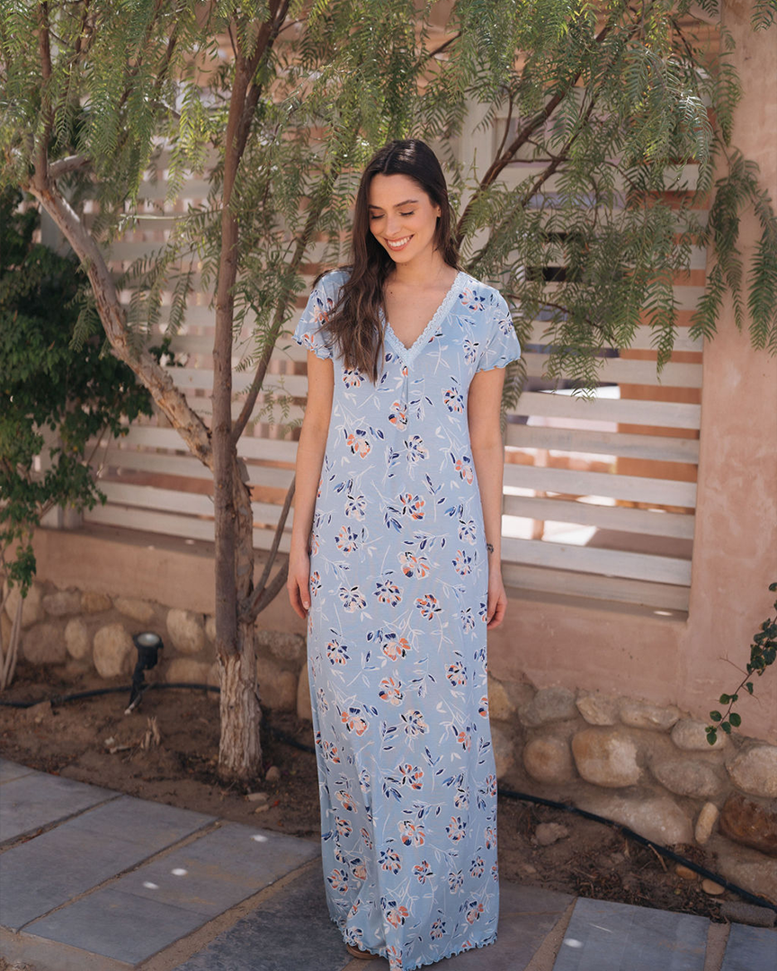 Half sleeve floral long V shirt for women