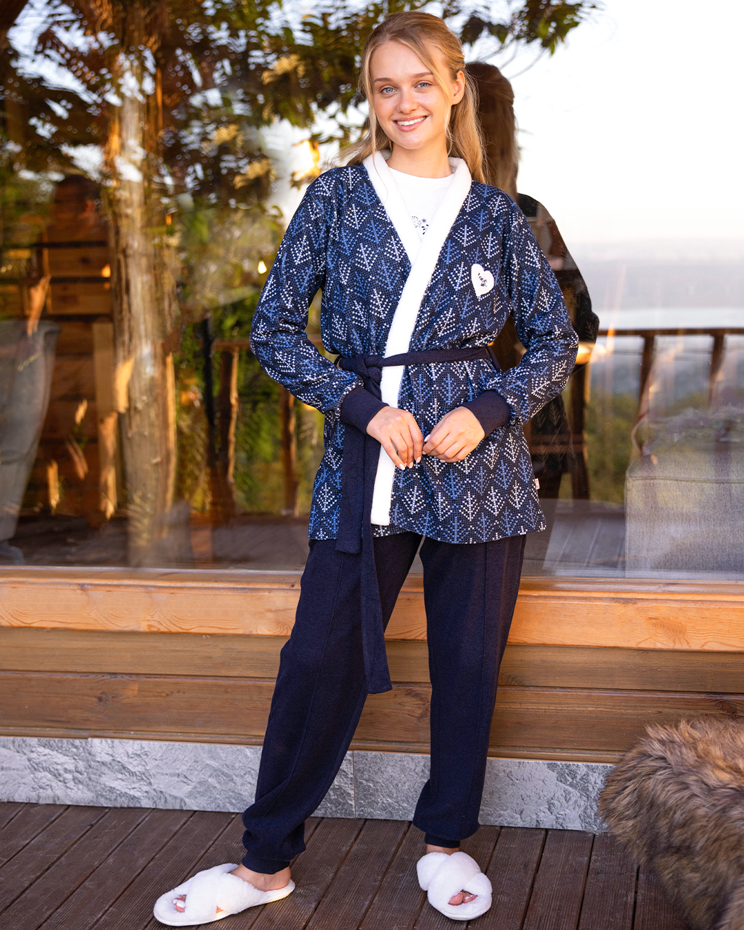 Women's printed cashmere pajamas *Plain cashmere