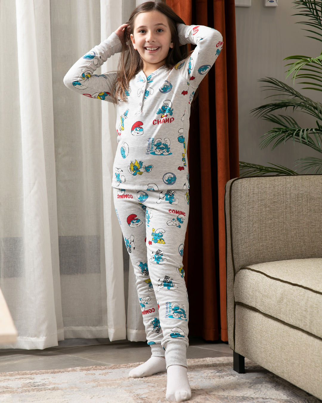 بيجاما بناتى جرسونيه سنافر زراير