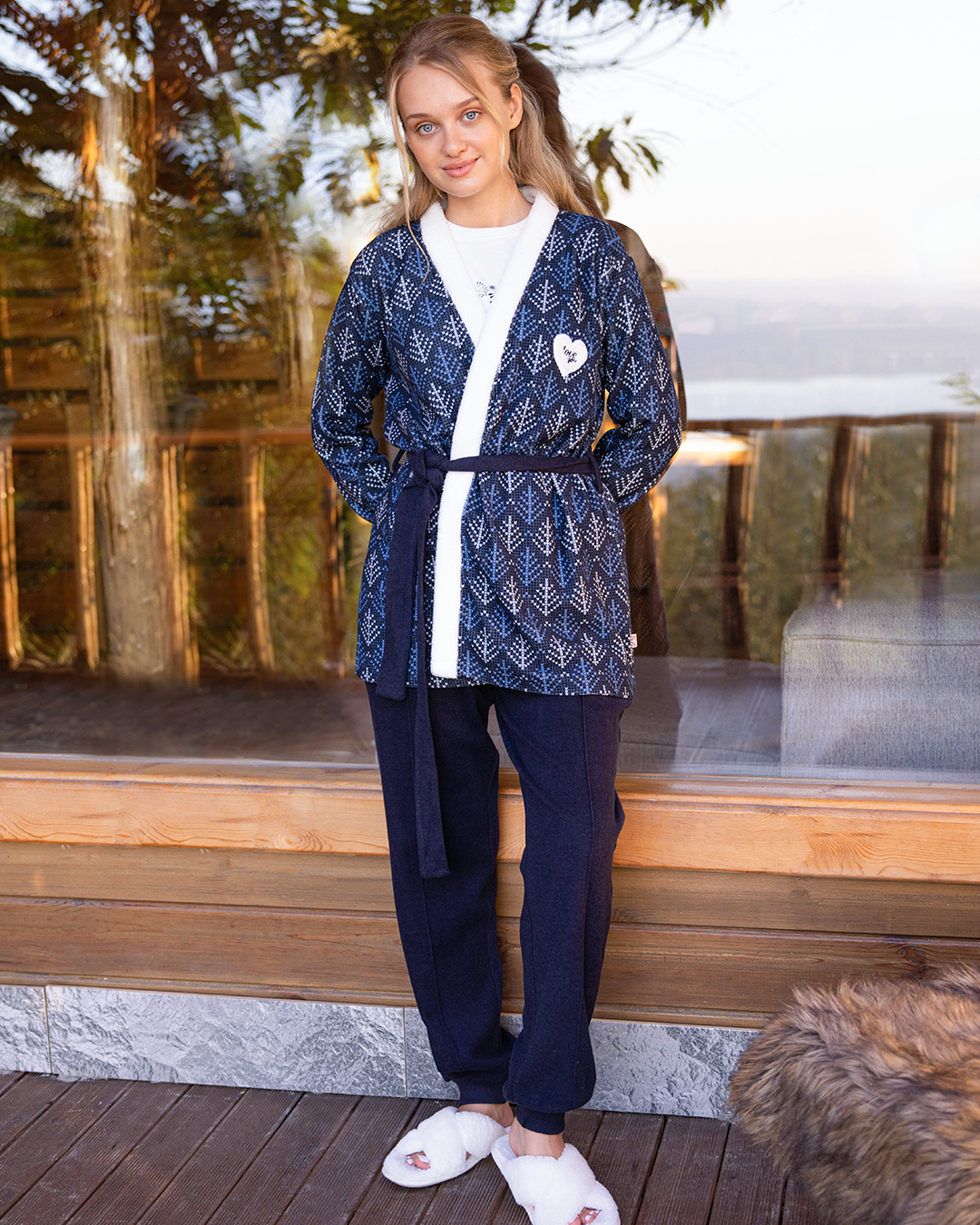 Women's printed cashmere pajamas *Plain cashmere