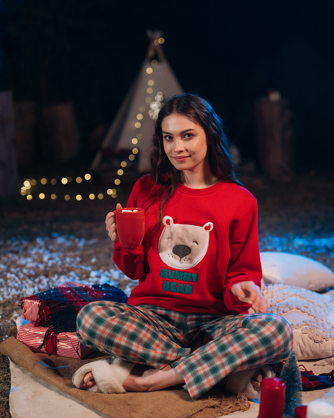 Mummy Bear بيجاما حريمي كريسماس