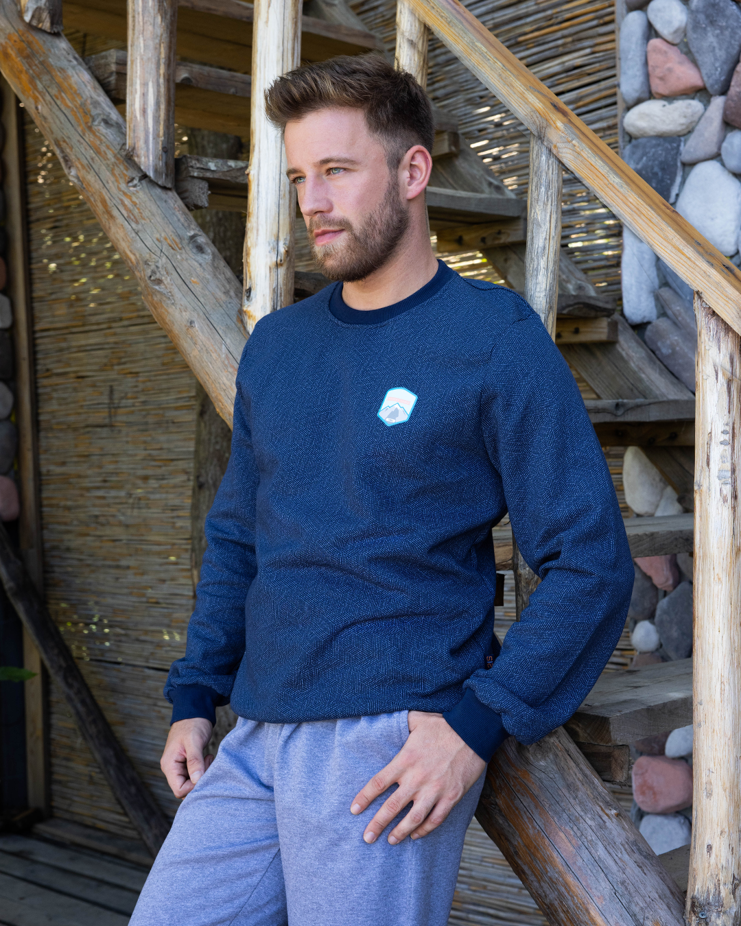 Winter camp Men's Melton Printed x Plain Melton Pajamas