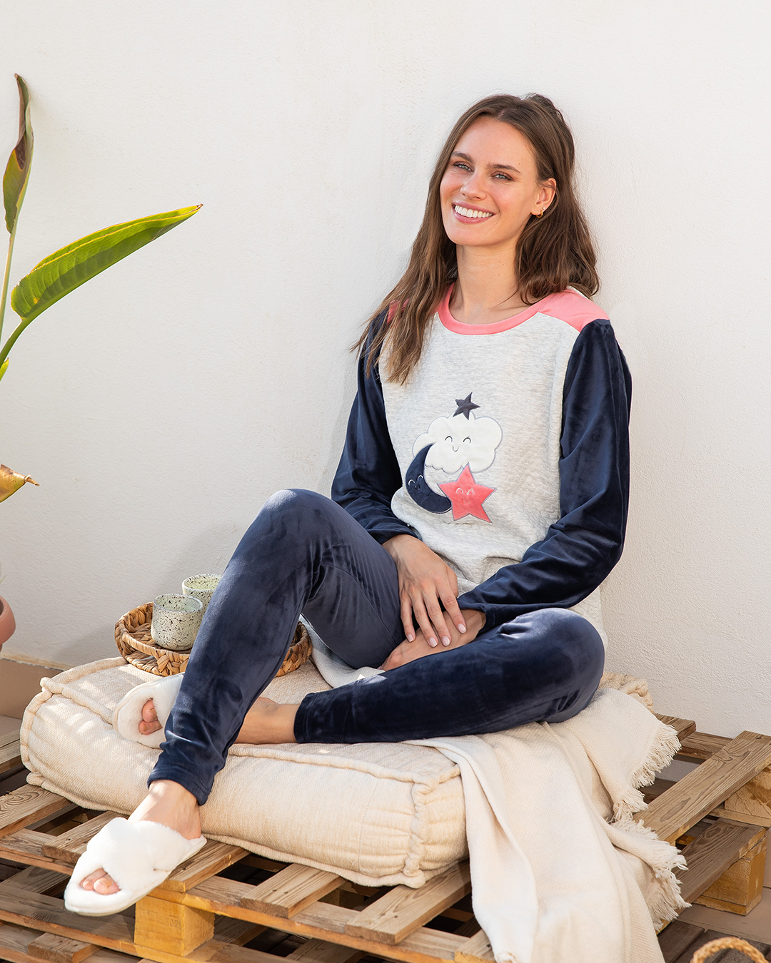 Moon Pyjamas star and moon embroidered women's pajamas – 2SEgypt