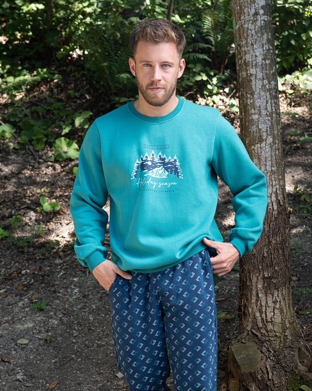 Holiday season بيجامة رجالي ميلتون سادة × ميلتون مطبوع