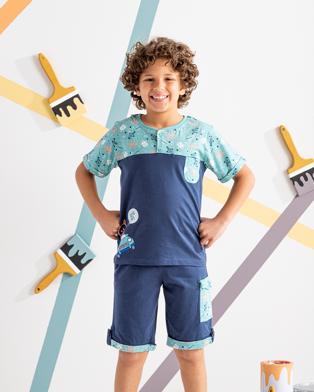 Space love بيجامه اولادي تيشرت نص كم و بنتاكور