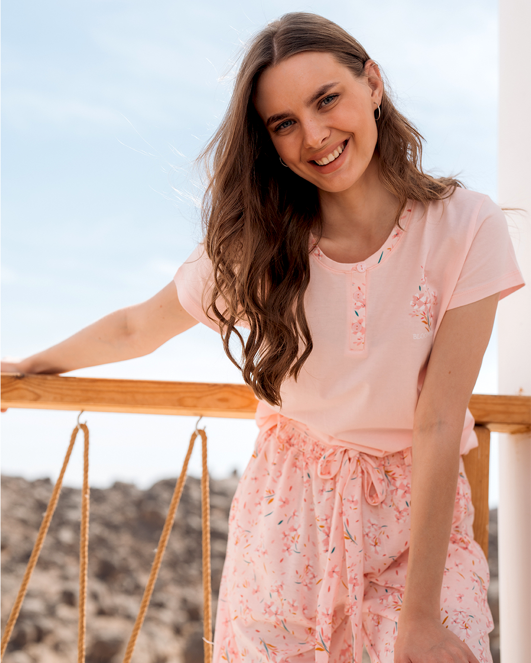 Women's pajamas with floral printed modal pants