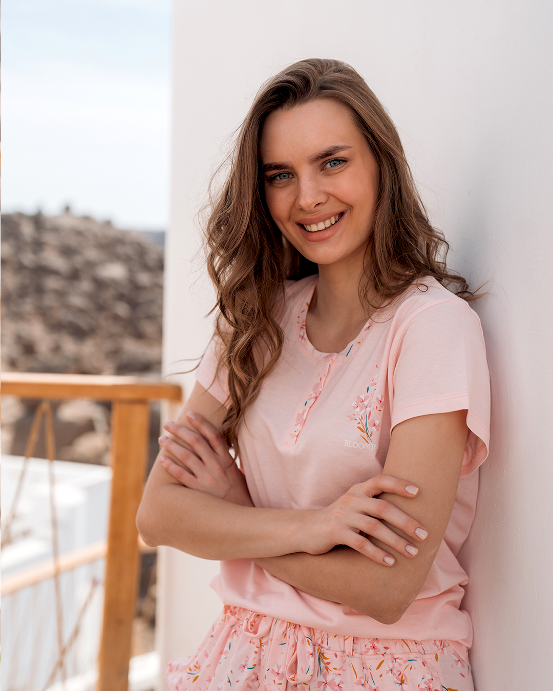 بيجاما حريمي بنطلون مودال مطبوع ورد