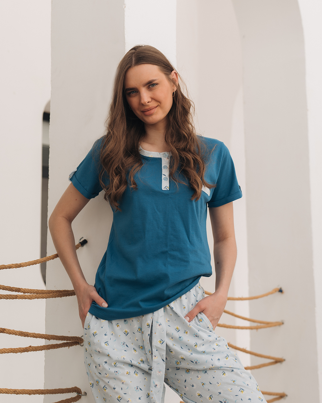 Women's pajamas with floral printed brassieres