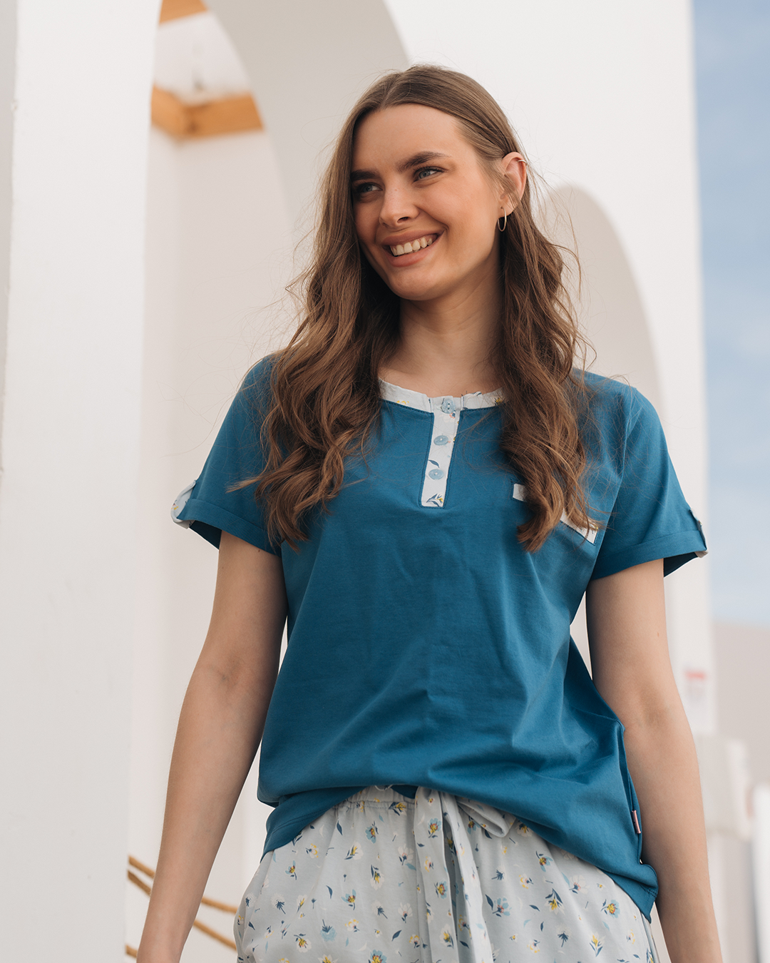 Women's pajamas with floral printed brassieres