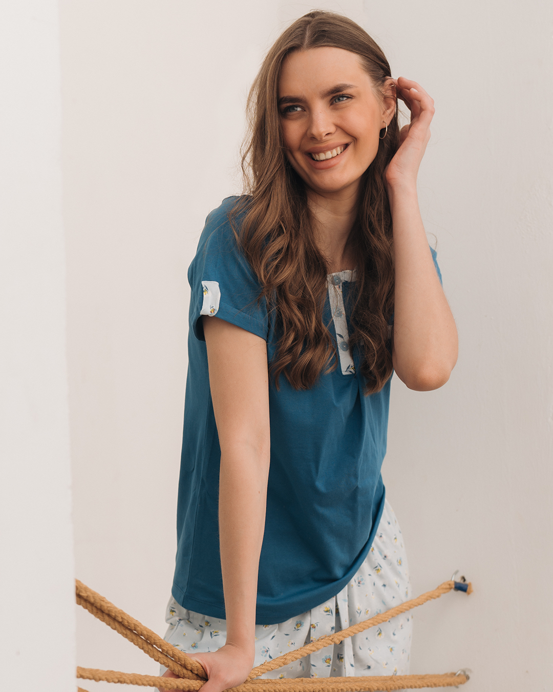 Women's pajamas with floral printed brassieres