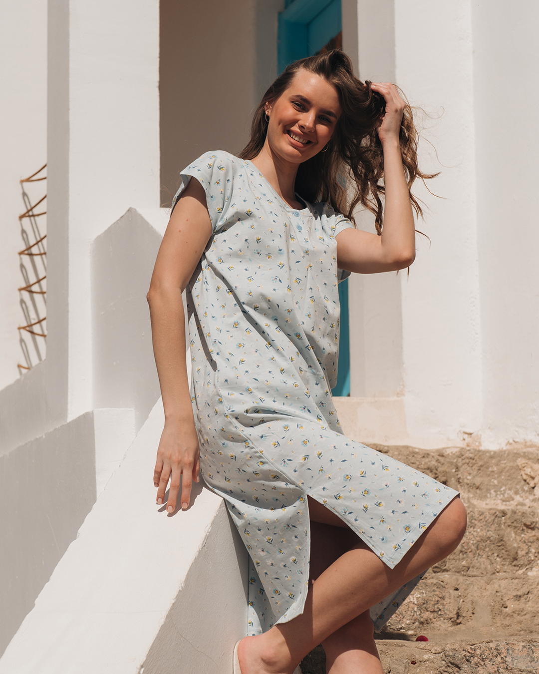 Women's night-shirt with panda and printed brasula buttons