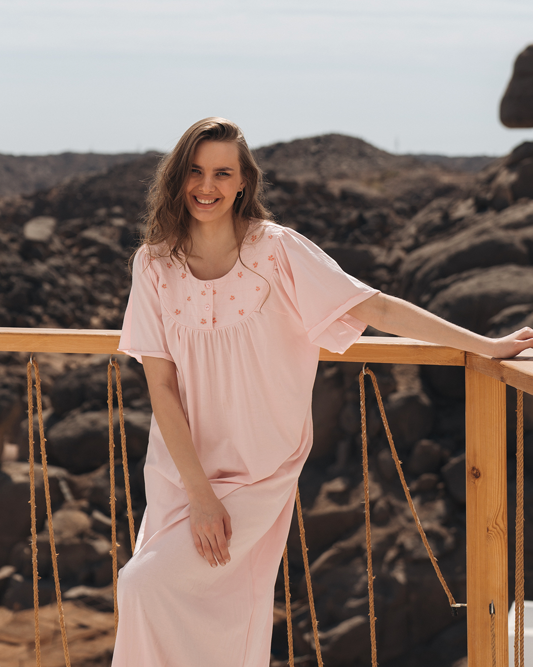 جلابية حريمي نص كم مودال ليكرا مطرزة