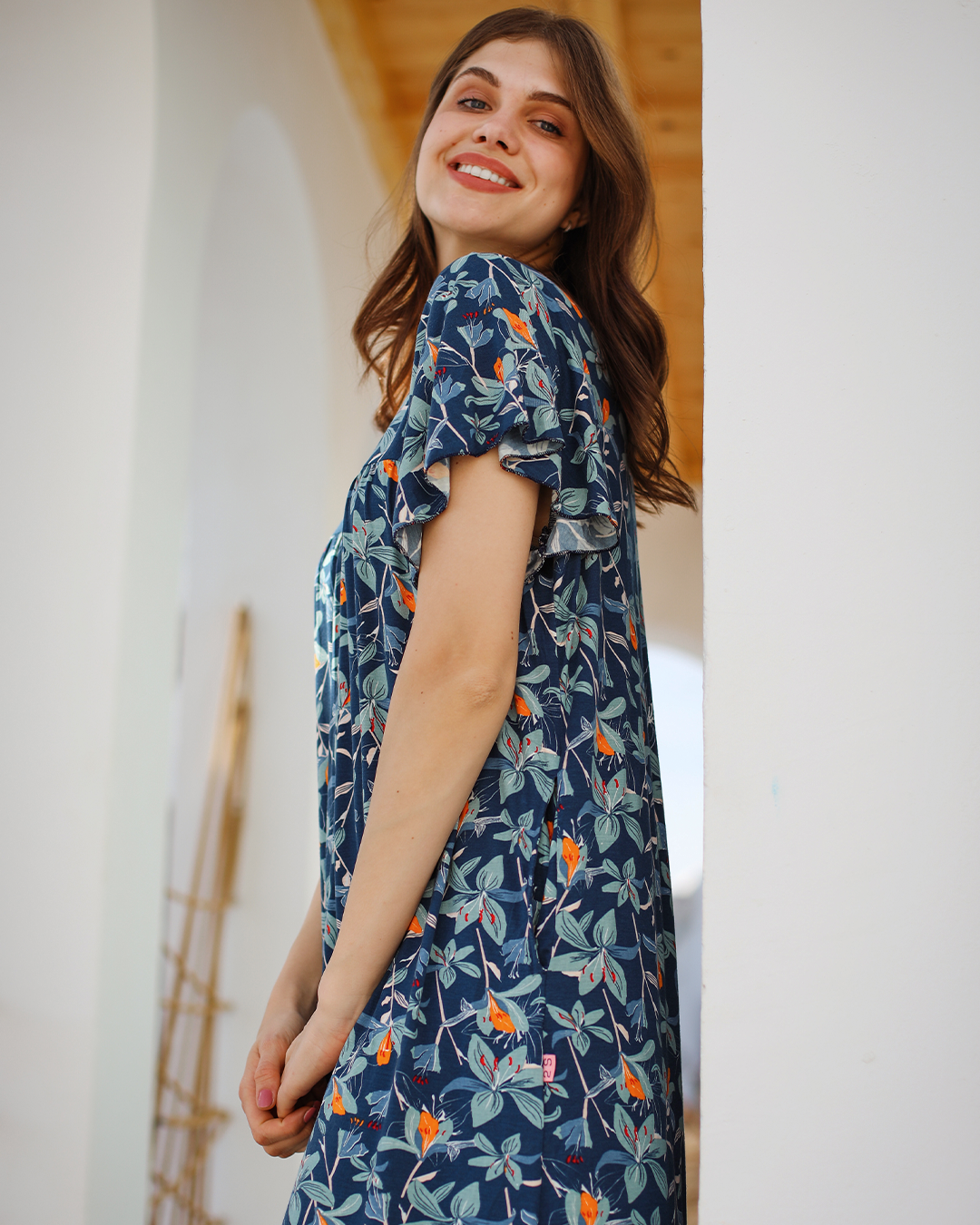 Women's viscose galabia with floral print