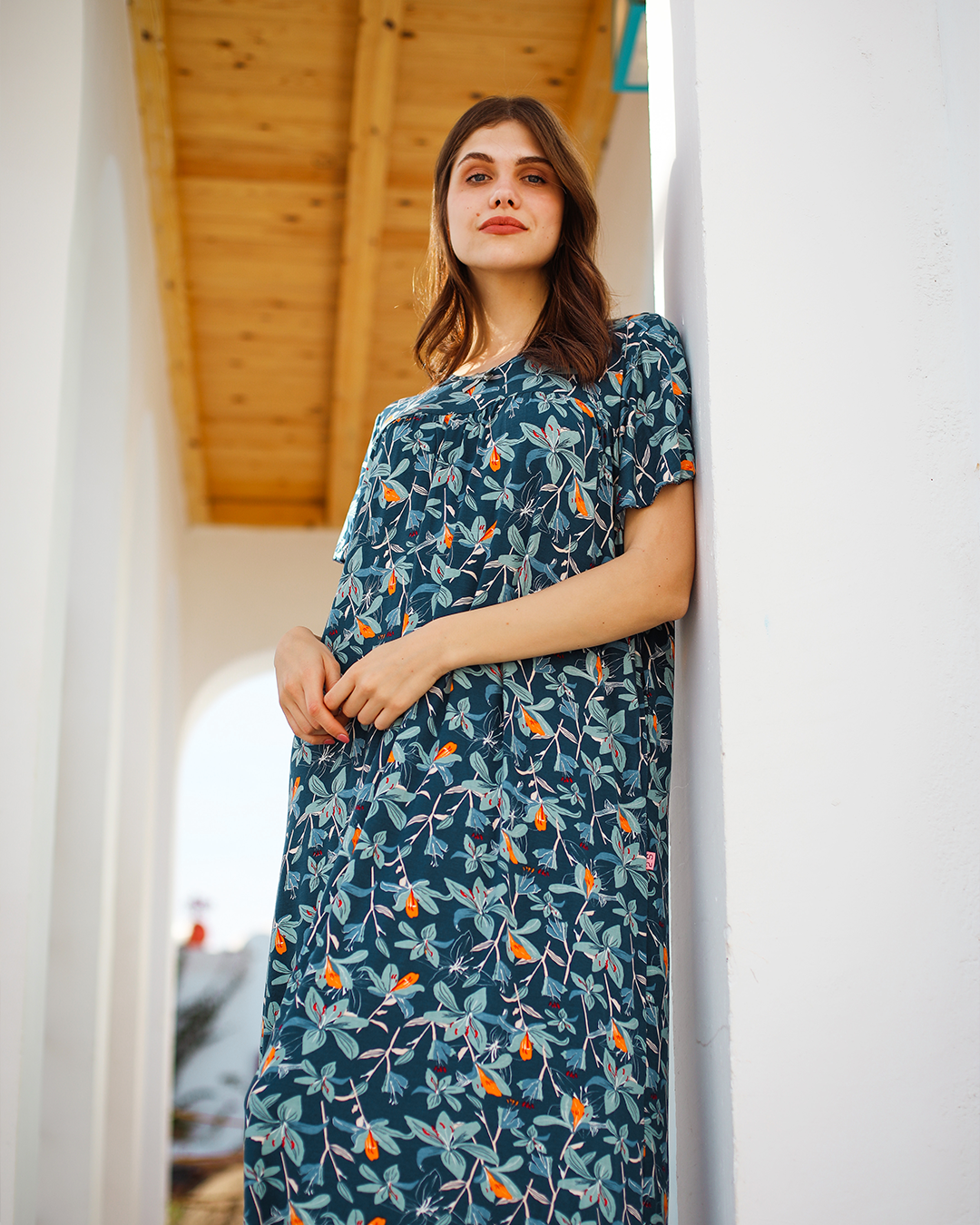 Women's viscose galabia with floral print