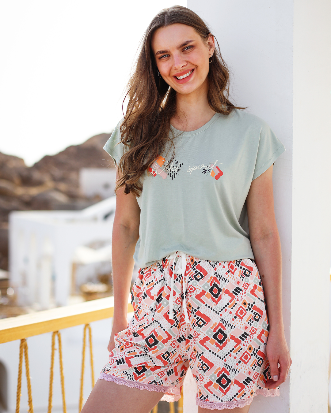 Abstract viscose shorts women's pajamas