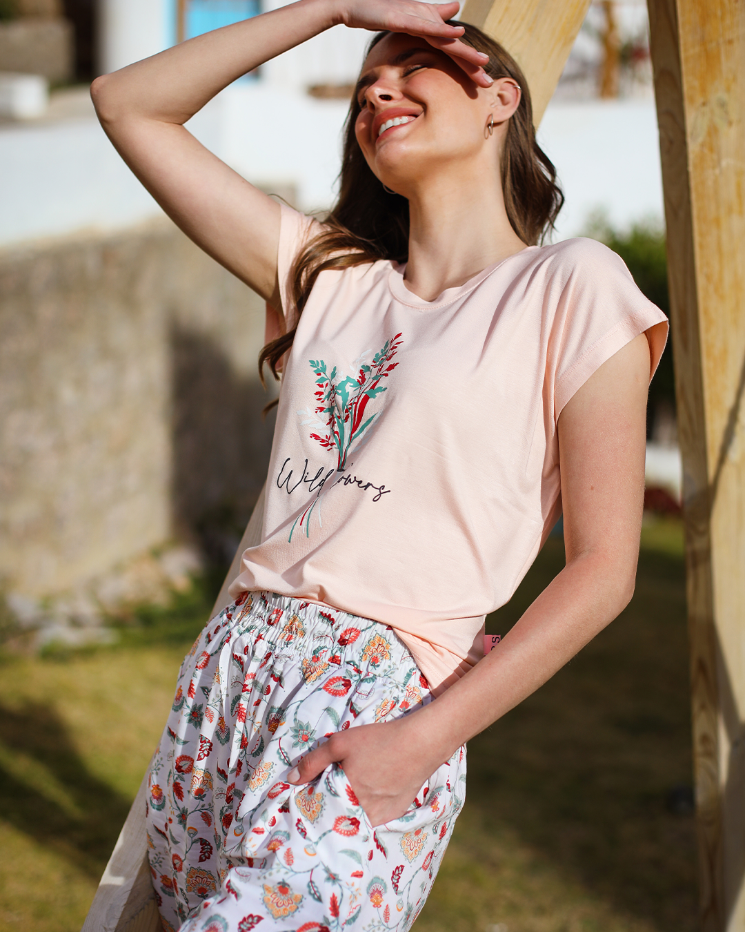 Wild Flowers women's pajamas with printed viscose pants