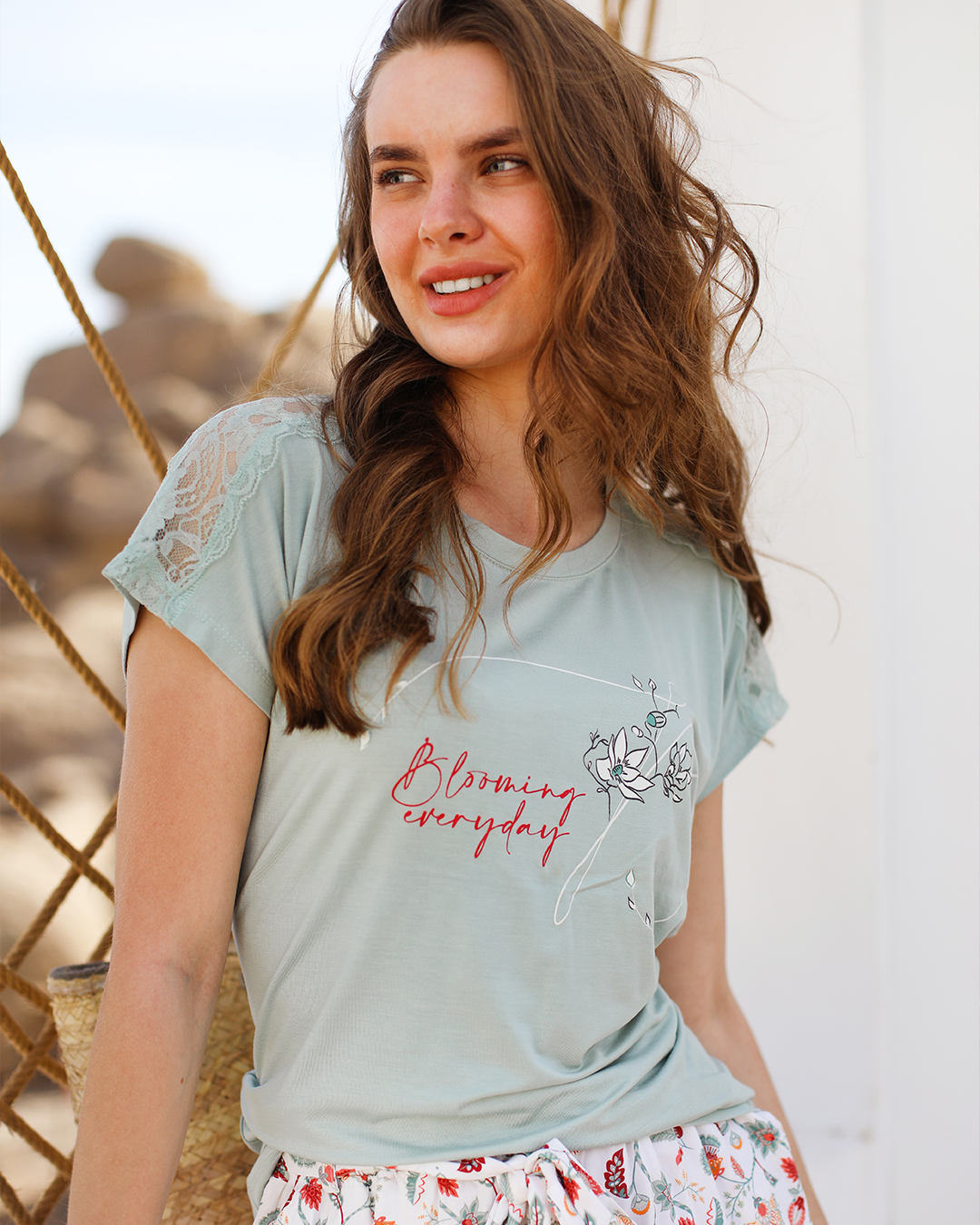 Blooming Everyday بيجاما حريمي شورت فسكوز مطبوع