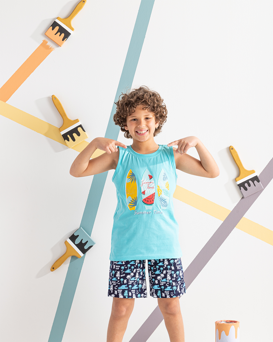 Summer Surf بيجاما اولادي تيشرت كت*شورت سمر ميلتون مطبوع