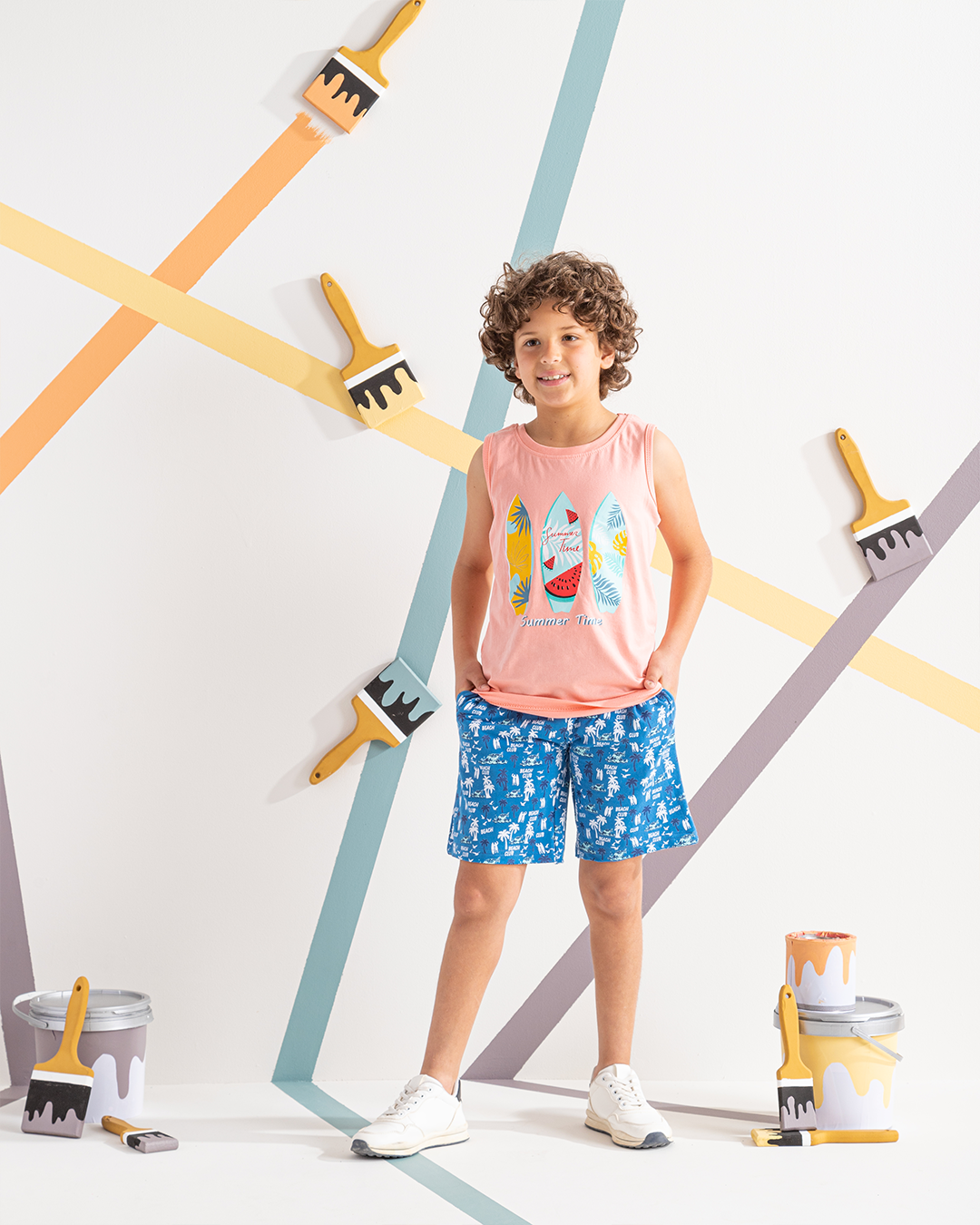Summer Surf بيجاما اولادي تيشرت كت*شورت سمر ميلتون مطبوع